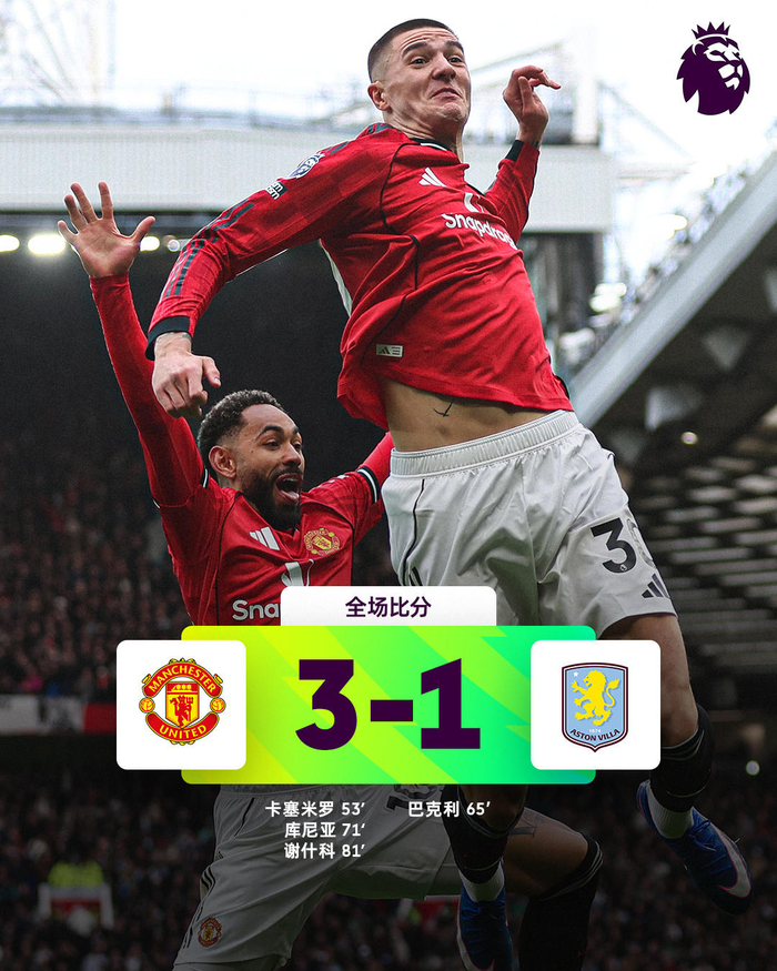 开云APP-热闻|谢什科5战4球，B费破27年神迹！曼联复仇维拉，稳守积分榜前三|卡塞米罗|库尼亚|英超联赛|萨迪奥-迪亚洛|阿斯顿维拉_新浪新闻